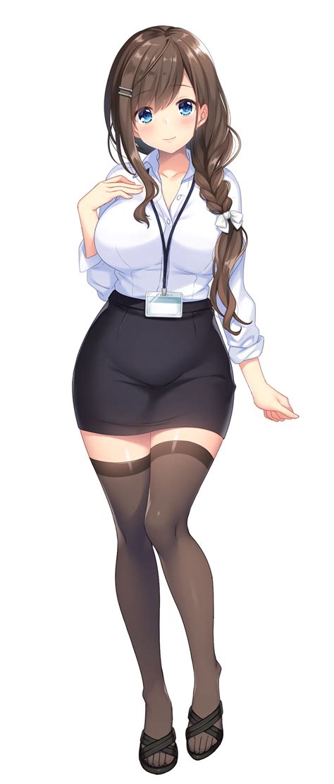 Azuki Yui Highres Tagme Blue Eyes Braid Breasts Brown Hair Hand On Own Chest Large