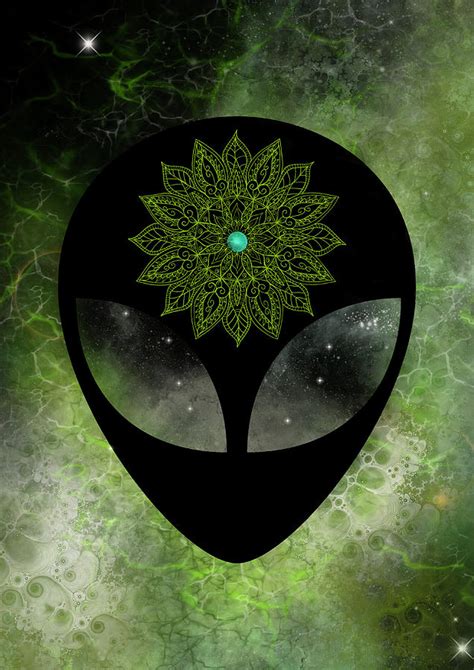Psychedelic Alien Et Head In Green And Black Digital Art By Her Dark