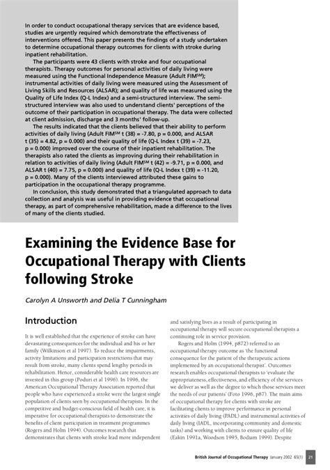 Pdf Examining The Evidence Base For Occupational Therapy With Clients