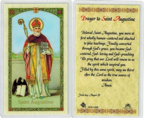 Prayer To St Augustine Laminated Prayer Card