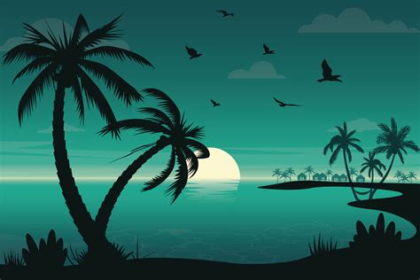 Evening Beach Landscape Illustration Graphic By Roman Caseru