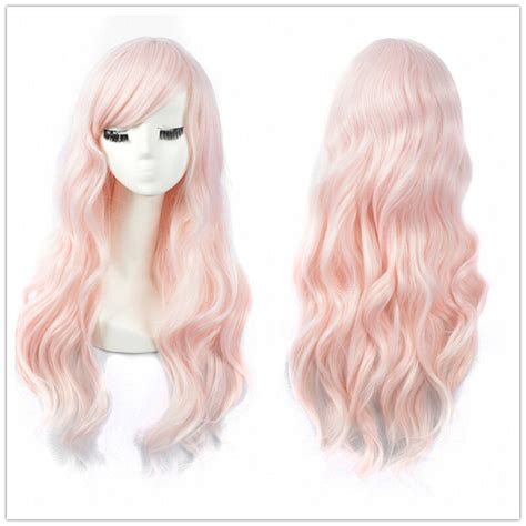 Light Pink Long Wavy Hair Full Wig Harajuku Anime Cosplay