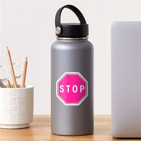 Pink Stop Sign Sticker For Sale By Leendesign Redbubble