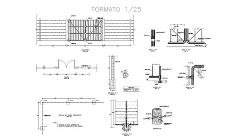 Gate And Fence Elevation Section And Constructive Installation Cad