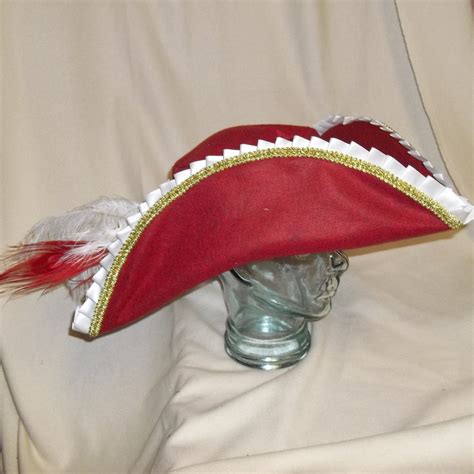 Deluxe Captain Hook Hat Red Pirate Hat With White And Gold