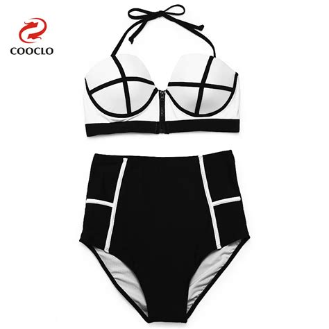 cooclo 2019 bikini patchwork bathing suits sexy contract color swimsuit high waist swimwear