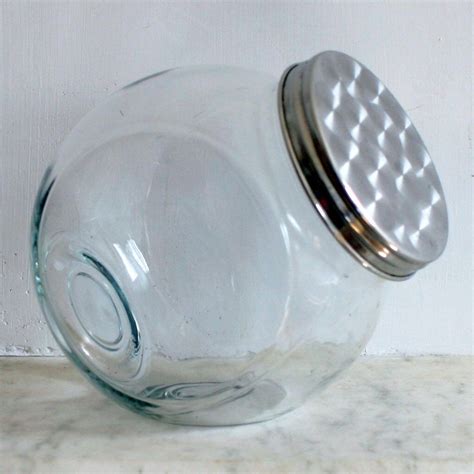 Vintage Large Glass Storage Jar Metal Lid Kig Indonesia Etsy Glass