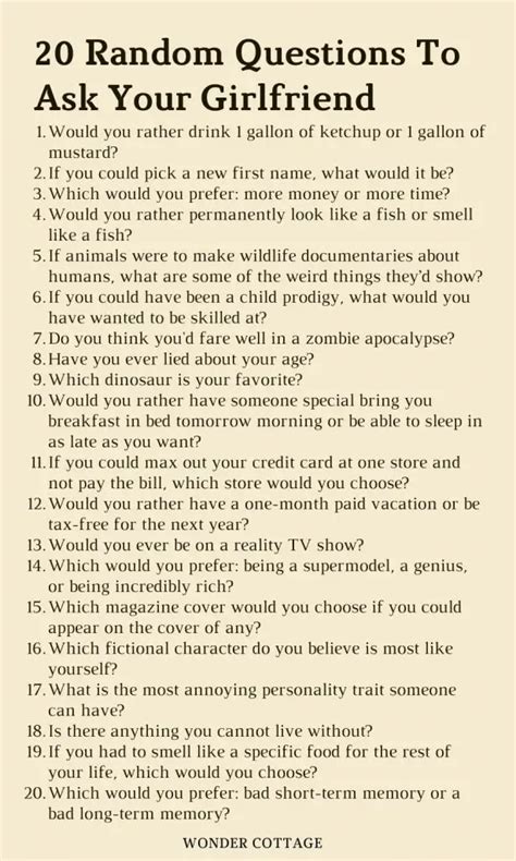 245 Questions To Ask Your Girlfriend Wonder Cottage