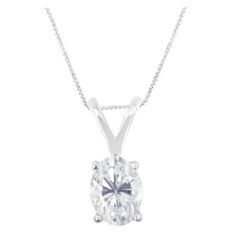 Igi Certified 10k White Gold 15 Carat Diamond Oval Pendant Necklace