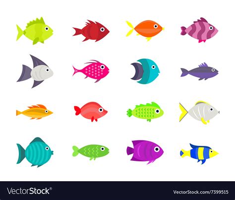 Cute Fish Icons Set Royalty Free Vector Image Vectorstock