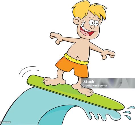 Ilustración De Chico De Dibujos Animados Surfeando Y Más Vectores