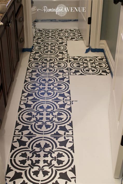 Stencil Painted Tile Floor