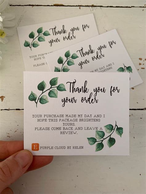Personalised Thank You For Your Order Business Cards Green Etsy Uk