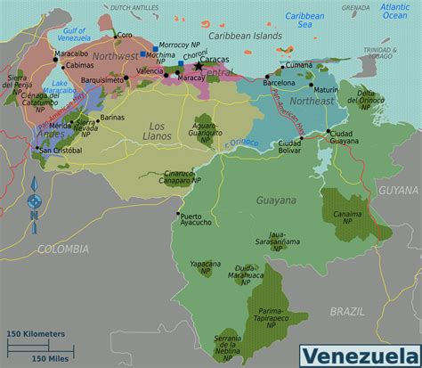 Landkarte Venezuela Übersichtskarteregionen Karten
