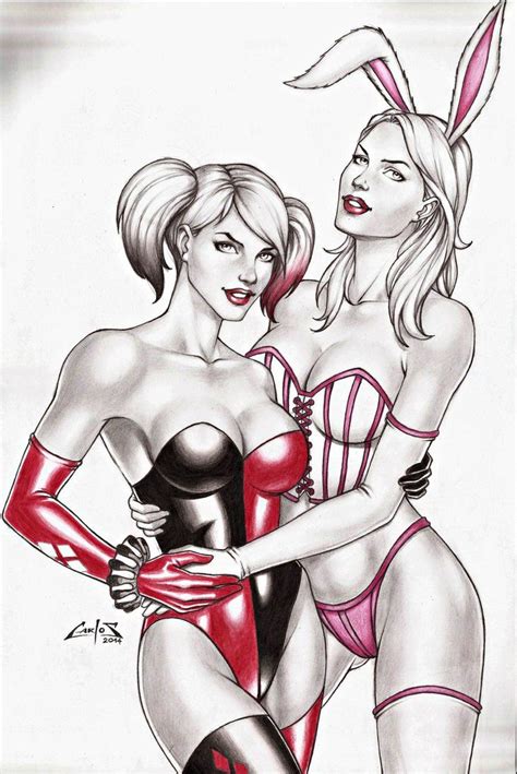 Harley Quinn And White Rabbit By Carlosbragaart80 On