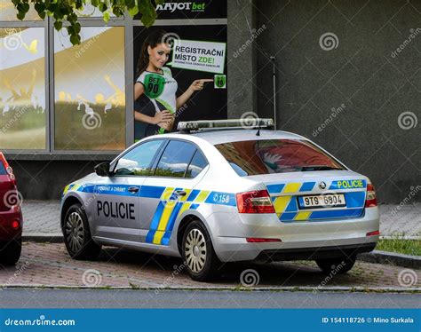 Skoda Octavia Police Car Of The Policie CR Czech Republic Police Parked In Front Of The Gamling
