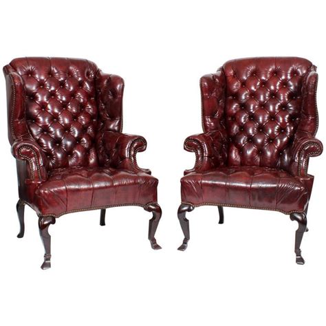 Leather fireside wing chair on for my. Pair of Red Leather Tufted Wing Chairs at 1stdibs