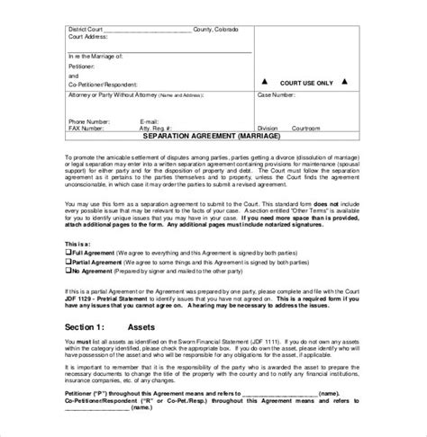 Printable Marriage Separation Agreement Template Printable Templates