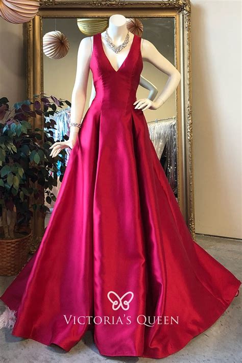 Shimmering Ruby Satin Puffy A Line Long Prom Dress Vq
