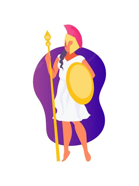 Premium Vector Cartoon Greek Goddess Athena With A Shield And A Spear Vector Illustration