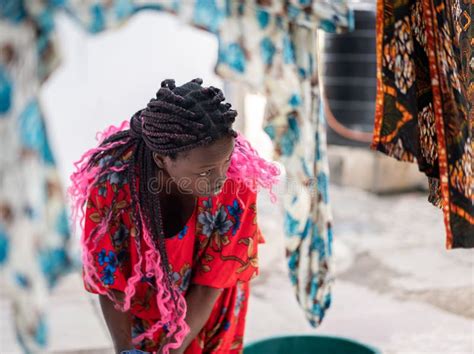 African Woman Hand Washing A Laundry Outdoors Stock Photo Image Of