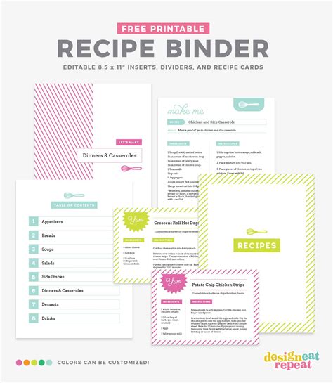 There are hundreds (thousands maybe?) available online, but i thought these were some of nice & big binder style: DIY Recipe Book (with Free Printable Recipe Binder Kit!)