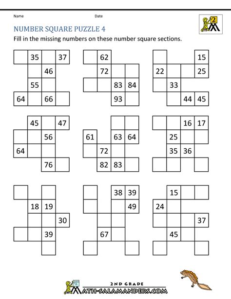 Practice grade 2 math worksheets with dynamic and interactive math questions. Number Square Puzzles