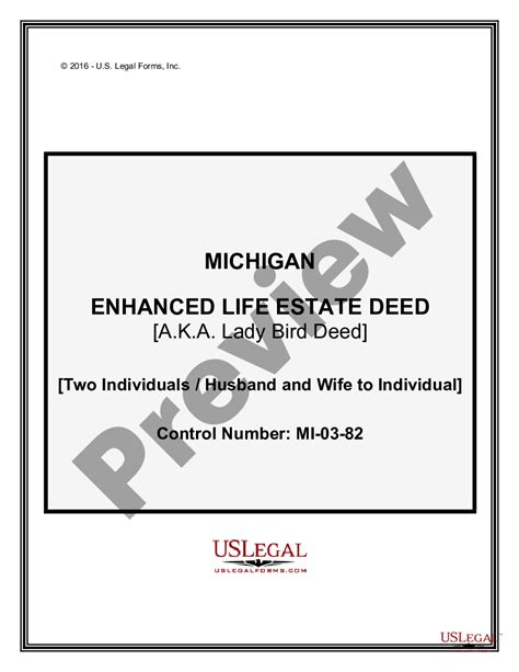 Enhanced Life Estate Deed In Michigan Us Legal Forms