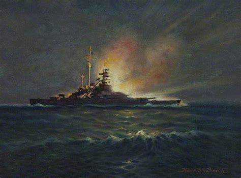 German Battleship Bismarck Night Action Battle Art This Art Picture Is