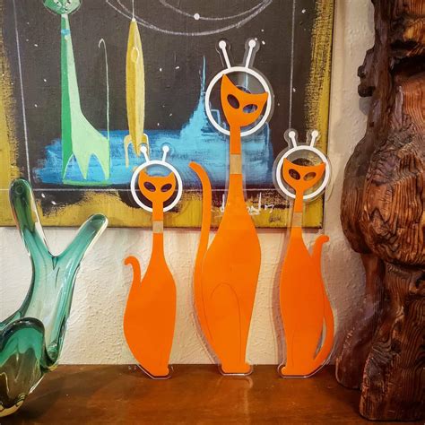 Atomic Space Cats Wall Art Mid Century Laser Sculpture Mod Etsy