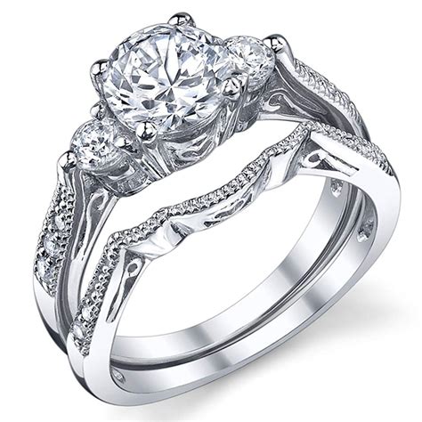 Sterling Silver Wedding Engagement Ring Set With Cubic Zirconia Cz