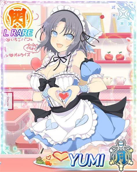 yumi senran kagura senran kagura 10s 1girl blue eyes card medium grey hair maid solo