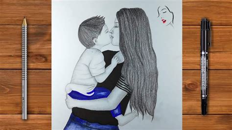 How To Draw A Mother And Son Love Drawing Girl Kissing Pencil Sketch