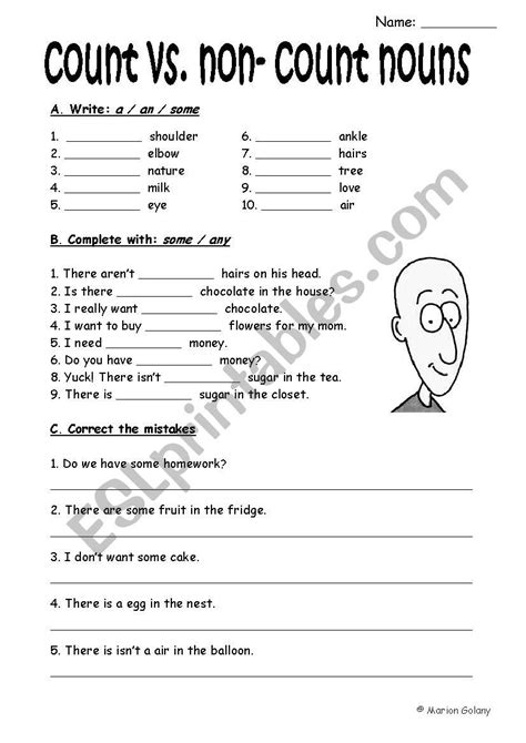 Count And Non Count Nouns A An Some Any Vocabulary Worksheets Nouns