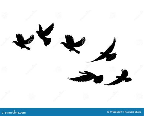 Silhouette Flock Of Flying Birds Flying Birds On White Background