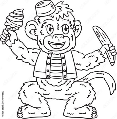 Circus Monkey Isolated Coloring Page For Kids Stock Vector Adobe Stock