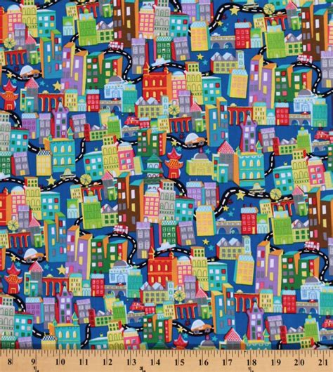 Cotton Houses Cityscape Multi Cotton Fabric Print By The Yard D57935