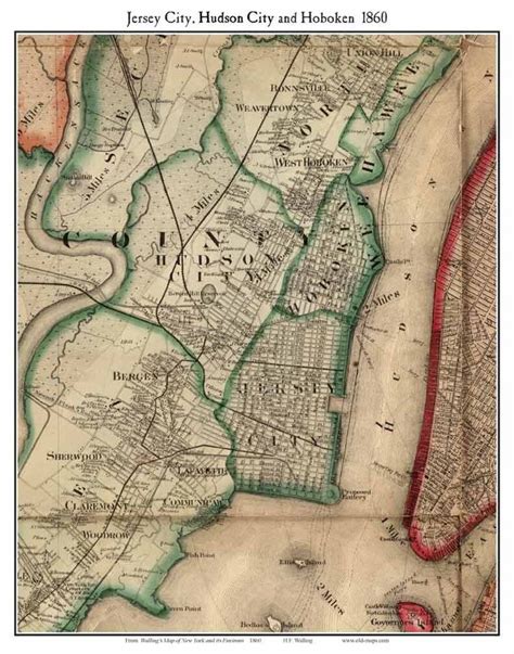 An Old Map Of The City Of Hoboken New York And Vicinity In Red