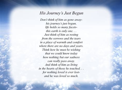 His Journeys Just Begun Free In Loving Memory Poems
