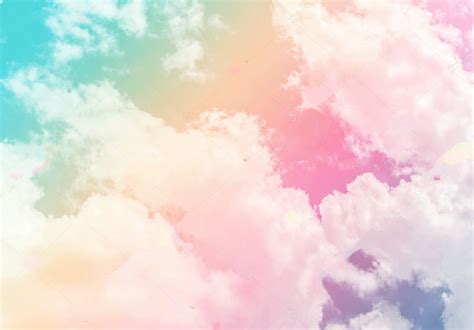 Rainbow Cloud Sun Pastel Colored Backdrop Polyester Or