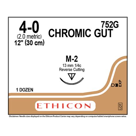 Ethicon Chromic Gut Sutures 40 13mm 14 Circle 752g Ahp Dental