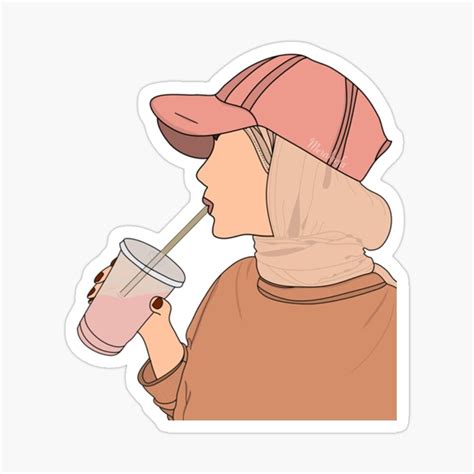 Women In Hijab Drinking Milkshake Sticker By Merakiefa In 2021 Girls Cartoon Art Cute Laptop