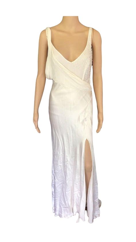 Versace Ss 2005 Embellished Cutout Back Ivory Dress Gown For Sale At