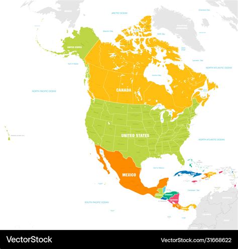 Colorful Map North And Central America Royalty Free Vector