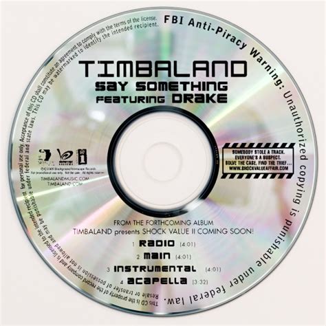Timbaland Featuring Drake Say Something 2009 Cdr Discogs