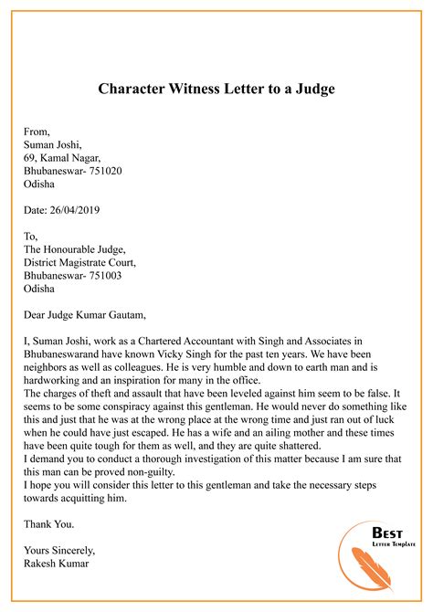 288 character reference letter templates you can download and print for free. Character Witness Letter to a Judge-01 - Best Letter Template