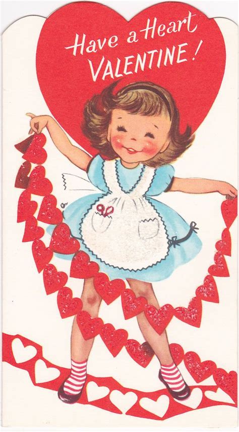 Vintage Valentine Girl Sparkles Heart New Card With Envelope Verse