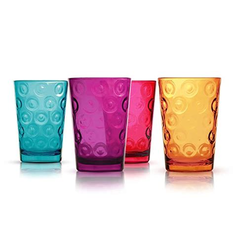 Colored Juice Glasses Set Of 4 Drinkware Set Everyday Drinking Circle Design