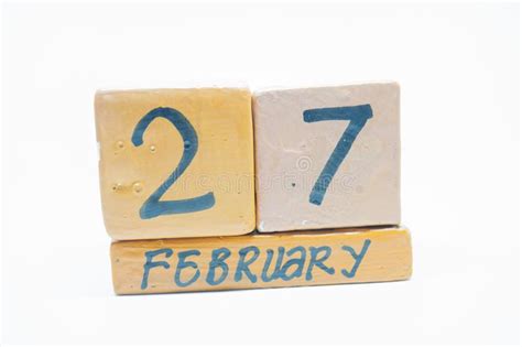 February 27th Day 27 Of Month Handmade Wood Calendar Isolated On