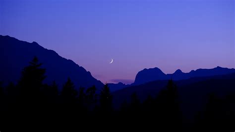 Download Wallpaper 1920x1080 Night Moon Mountains Silhouette Sky